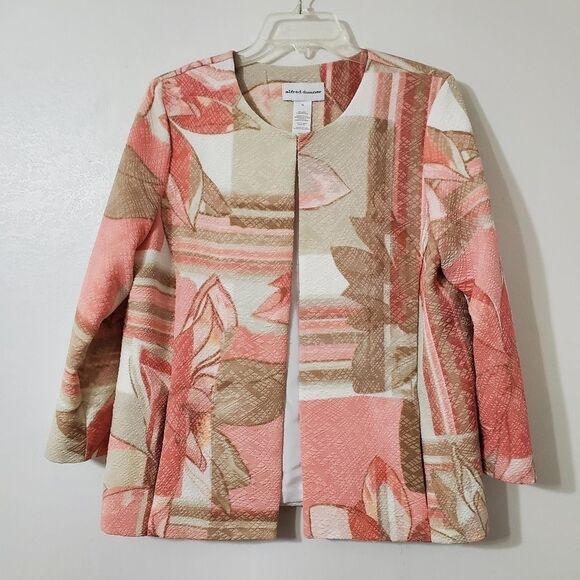 Alfred Dunner Women's Sz 10 La Dolce Vita Floral Patch Jacket Peach & Beige - Picture 1 of 7